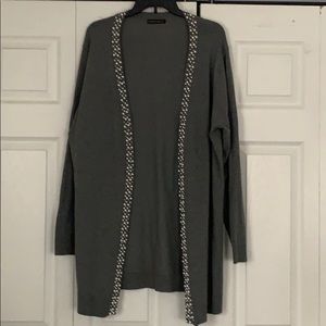 Gray longline cardigan w/pearls